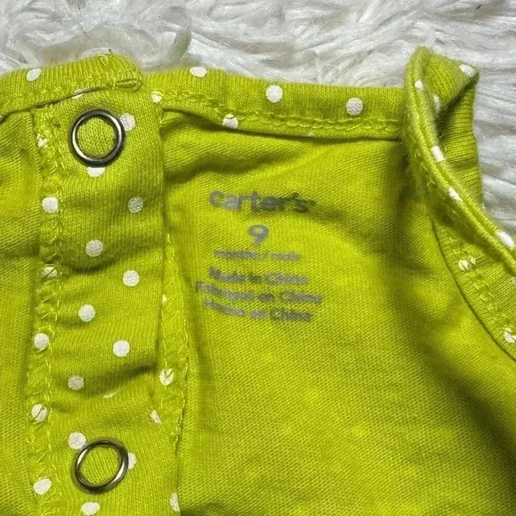 Carter's Baby Girl Lime Green Polka Dot Ruffle Romper Outfit - Picture 7 of 7